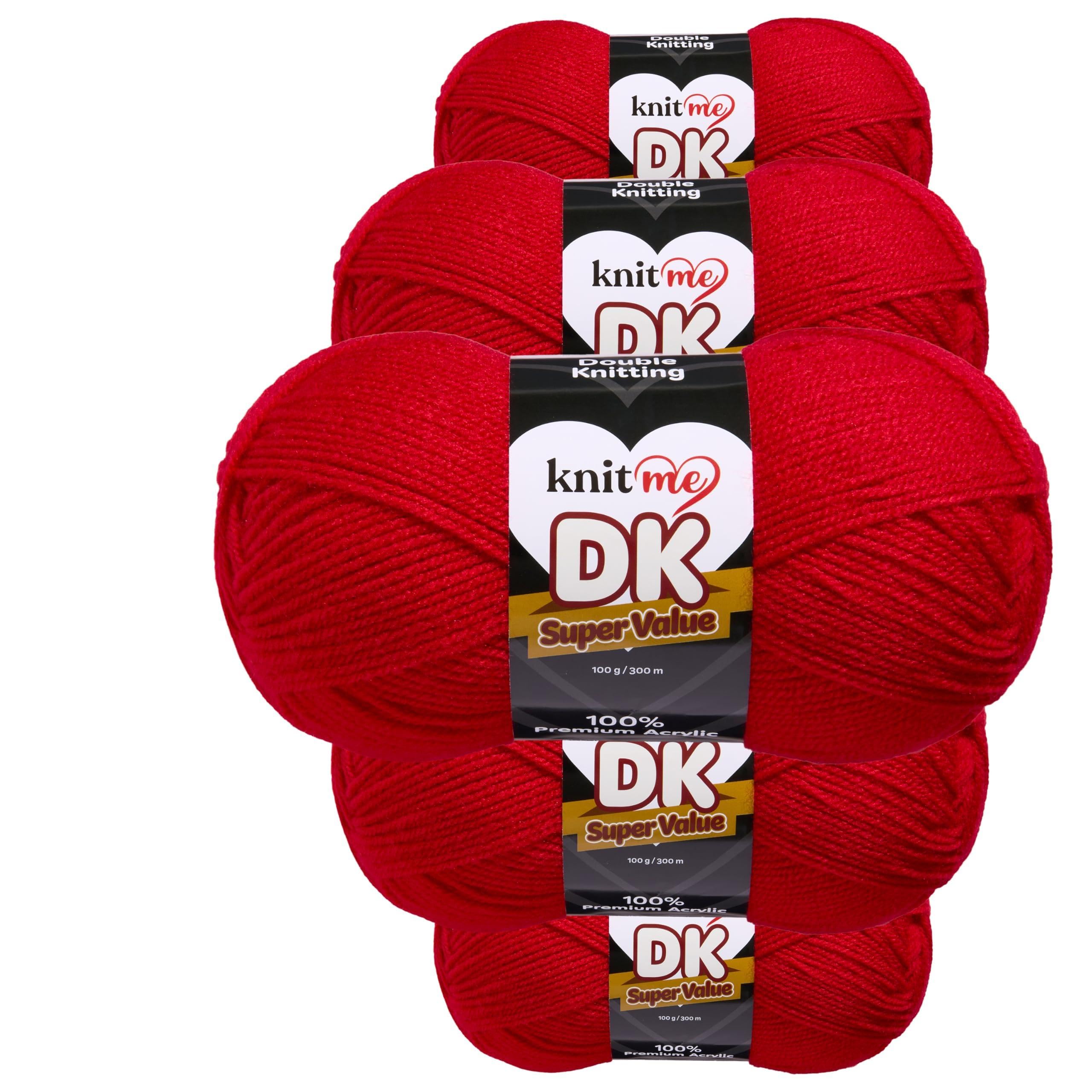 Knit Me DK Double Knitting Yarn Hypoallergenic Acrylic 5X 100g (Red)