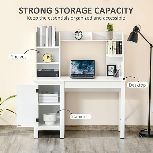 Miniatura 5 de HOMCOM Escritorio de computadora de granja con albergue armario y oficina oficina en casa con almacenamiento para estudio color blanco