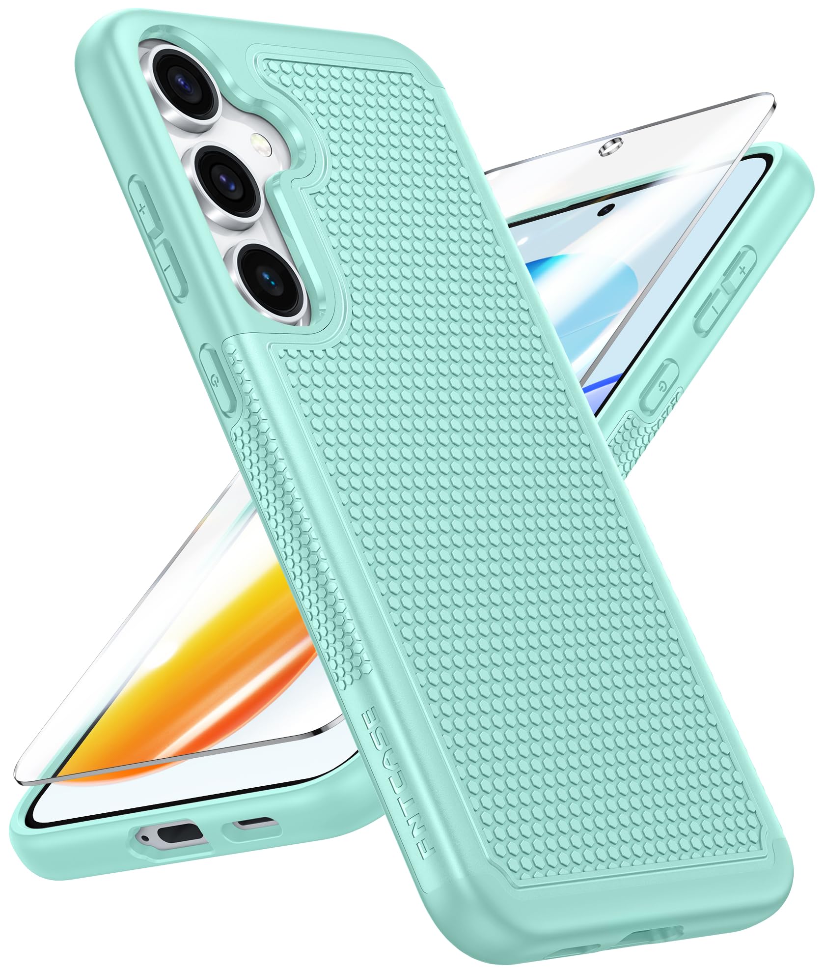 FNTCASE for Samsung Galaxy S25-Plus Case: S24-Plus Dual Layer Non Slip | With Screen Protector, Military Grade Shockproof Drop Protection, Matte Textured Protective Cover, for Daily Use, Mint Green