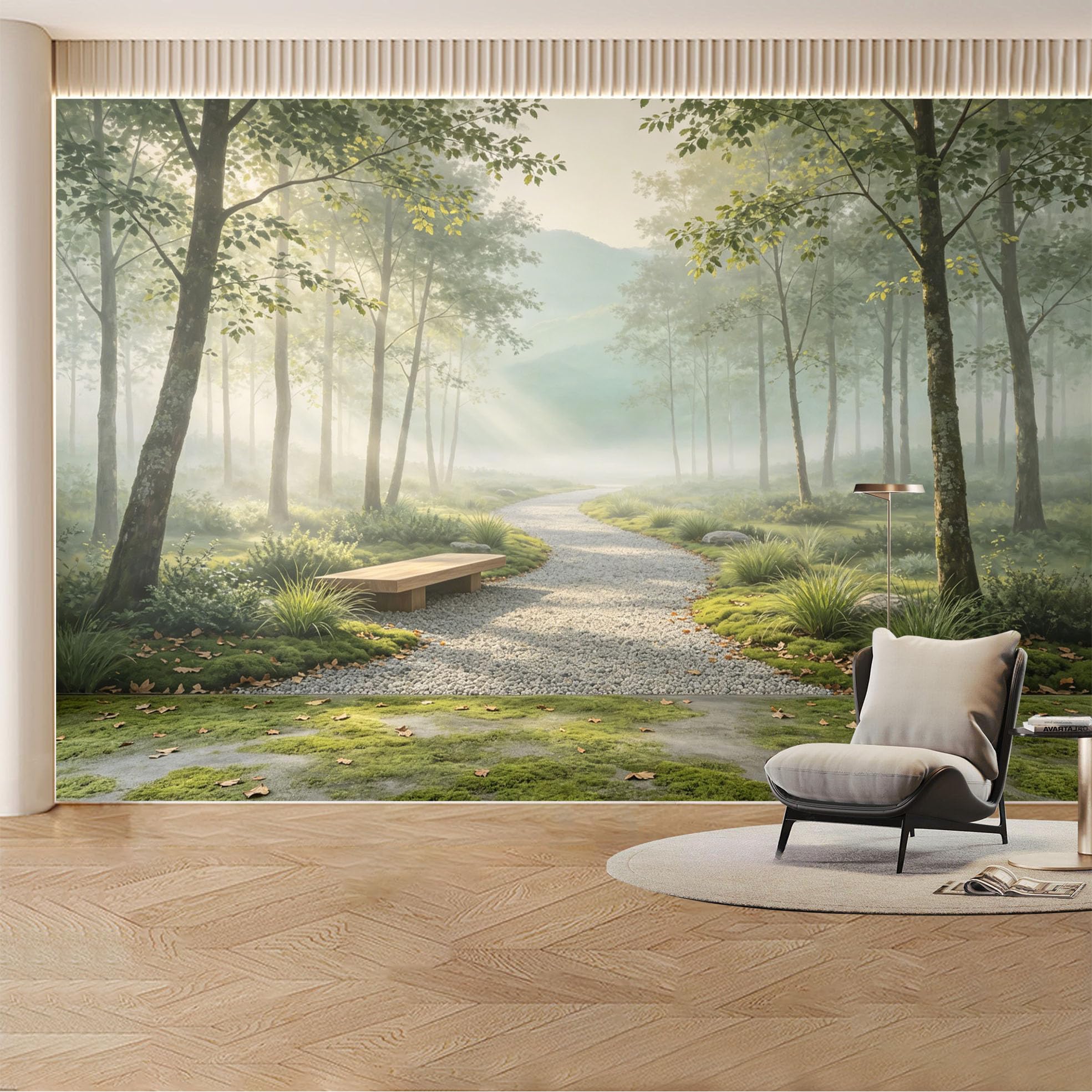 Custom Wall Mural Wallpaper Misty Forest Path Nature Landscape 3D Effect Wall Decor Minimalist Tropical Removable SelfAdhesive Large Photo for Living Room， Bedroom， Office
