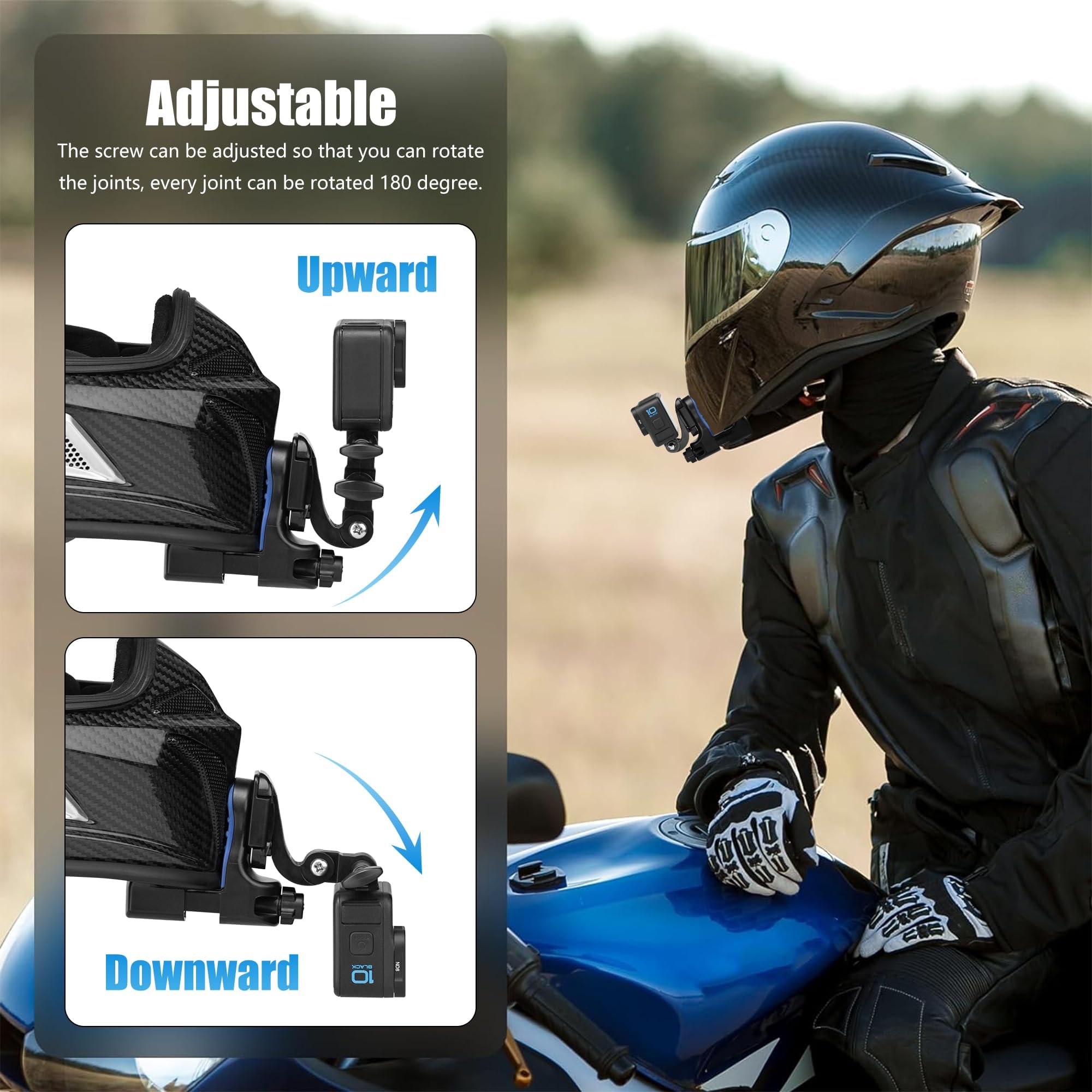 Helm-Kinnhalterung für Motorradhelm, Halterung für GoPro Hero 11/10/9/8/HERO7/6/5/4/3, DJI Osmo Action/YI/Akaso/Apeman/Acrosstour Action-Kamera für Biker, Motorradfahrer, Skifahren