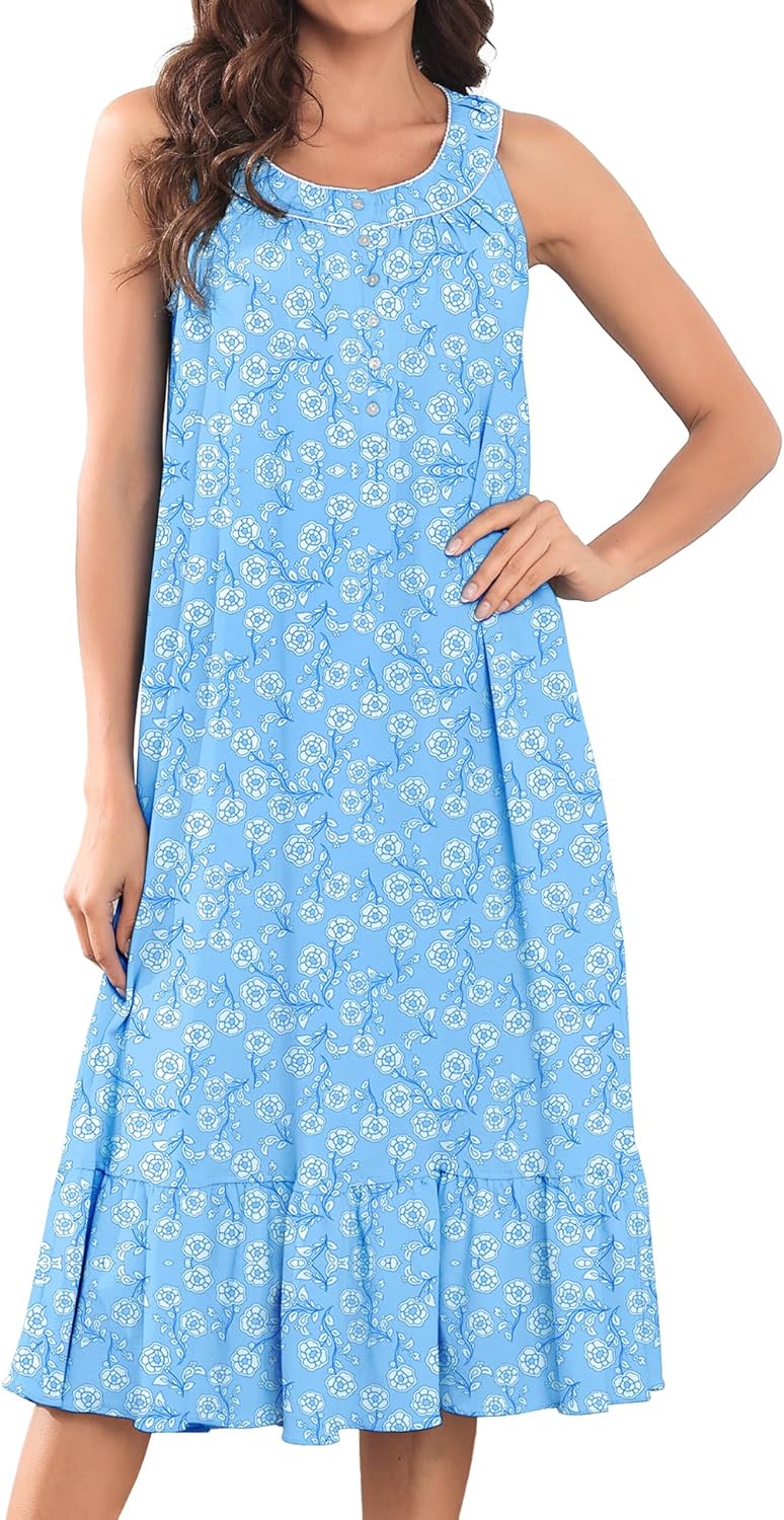 IZZY + TOBY Nightgowns for Women Knit Cotton Night Dress Soft Sleeveless Ladies Gowns