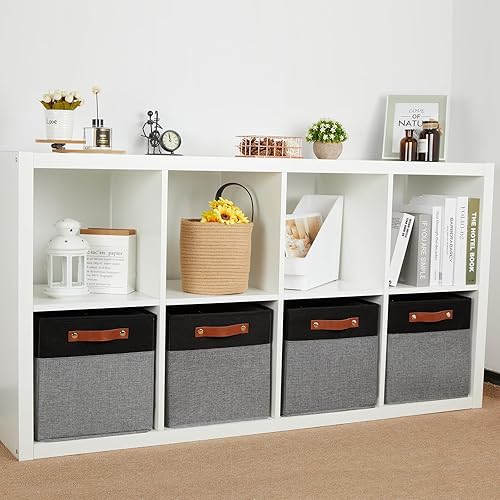 Vista 45 de HNZIGE Juego de 4 canastas de almacenamiento de tela, 12 x 12 pulgadas, juego de 4, canastas decorativas para organizar con asas, cubos cuadrados