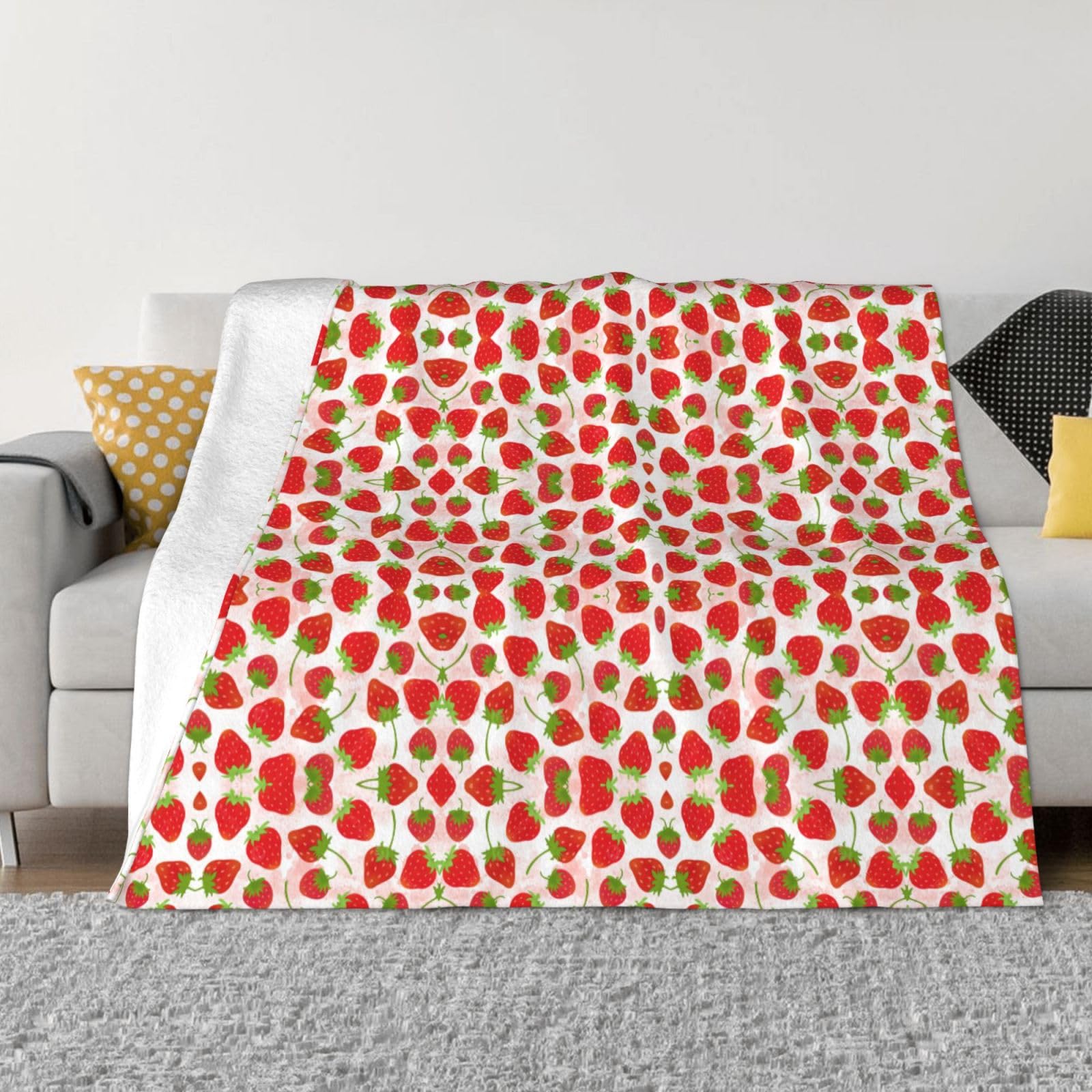 Couverture en flanelle fraise 130x160cm plaid léger pour canapé et lit