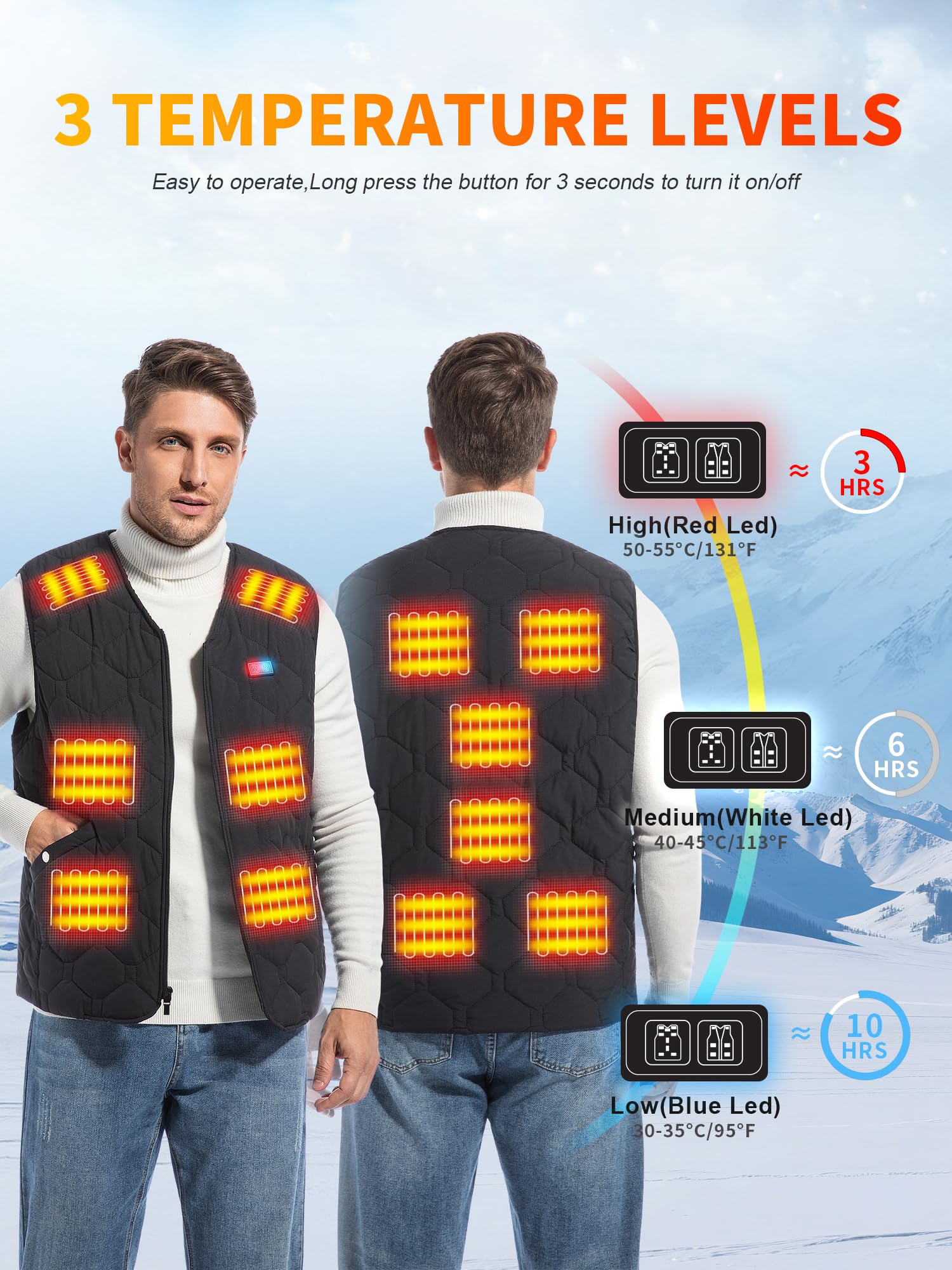 Rrtizan Gilet Riscaldato Uomo con Batteria 10000mAh, Giubbotto Riscaldanto con 15 Zone e 3 Livelli Temperatura, Impermeabile Antivento per Giubbotto Moto, Ciclismo, Pesca