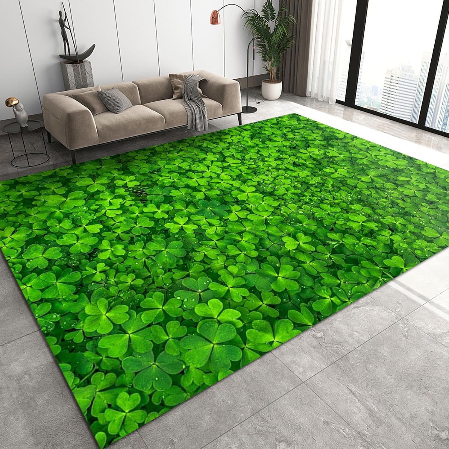 Tapis de salon 3D motif feuilles d'arbres grand format antidérapant 120x160cm