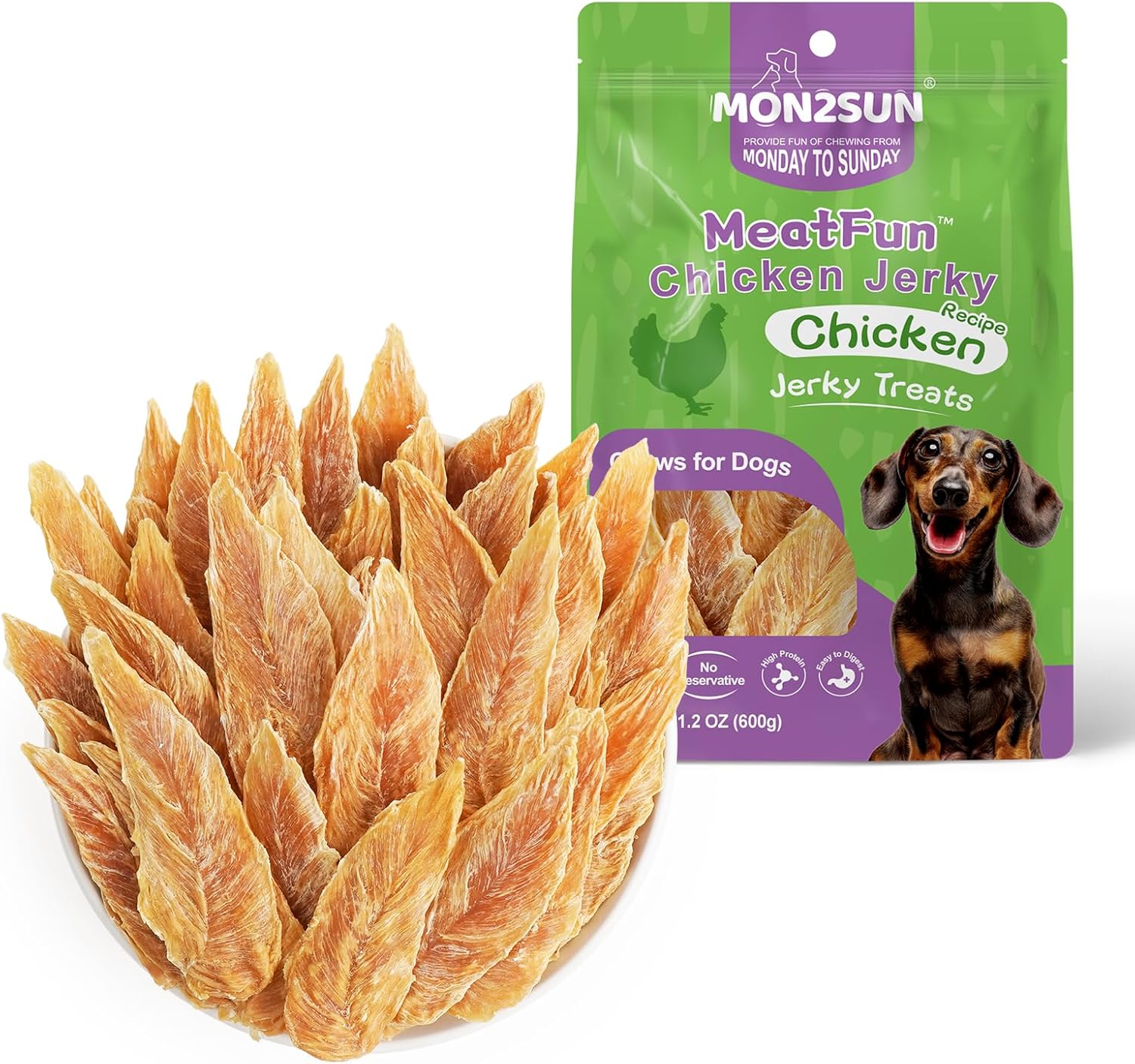 MON2SUN Dog Treats Chicken Jerky, Single-Ingredient, Rawhide-Free, High Protein, Low Fat, Training Treats for Small to Large Dogs, 21.2 oz