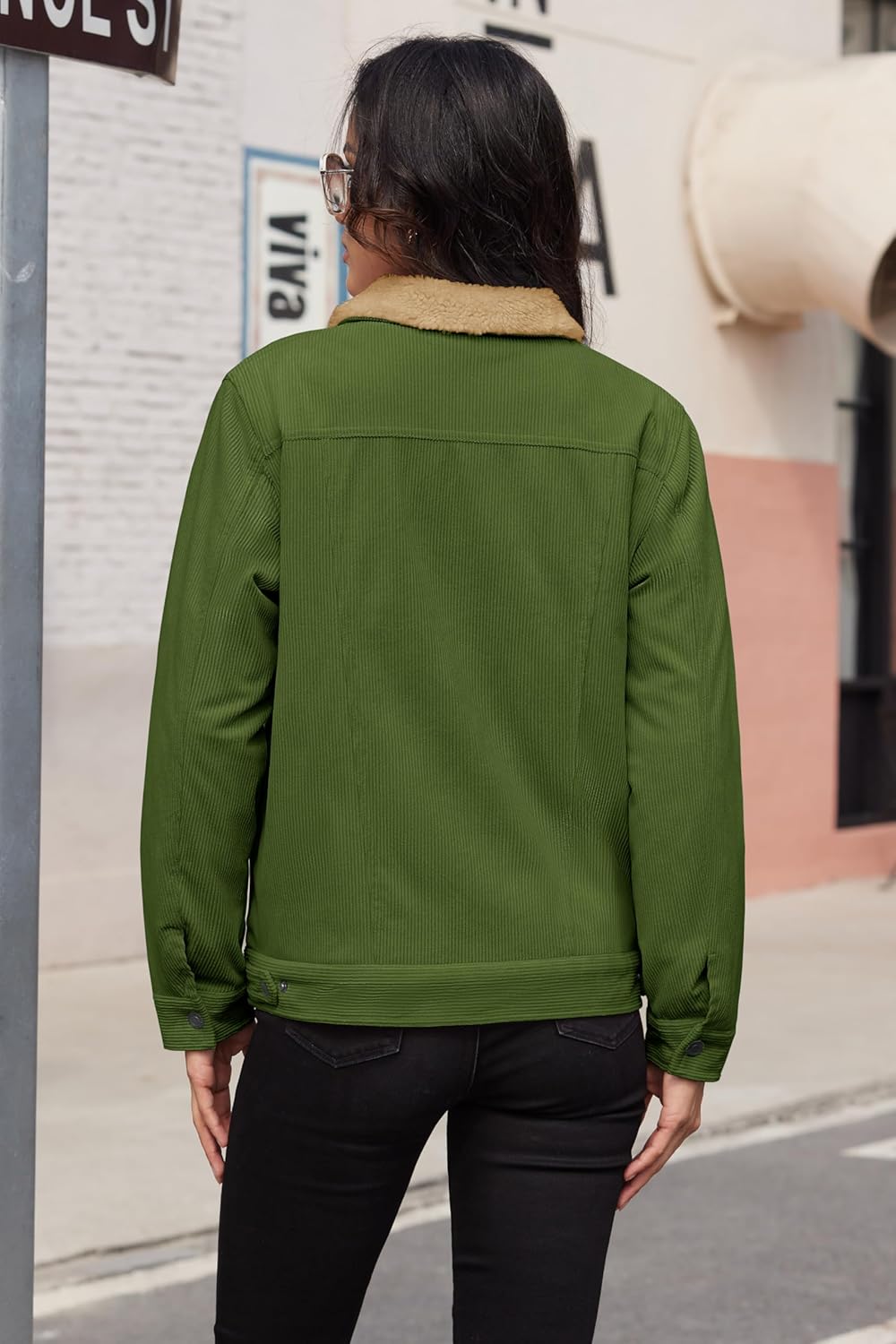 MAGCOMSEN Women's Corduroy Jacket Sherpa Fleece Lined Warm Winter Coat Button Down Casual Jacket with Pockets - Image 3