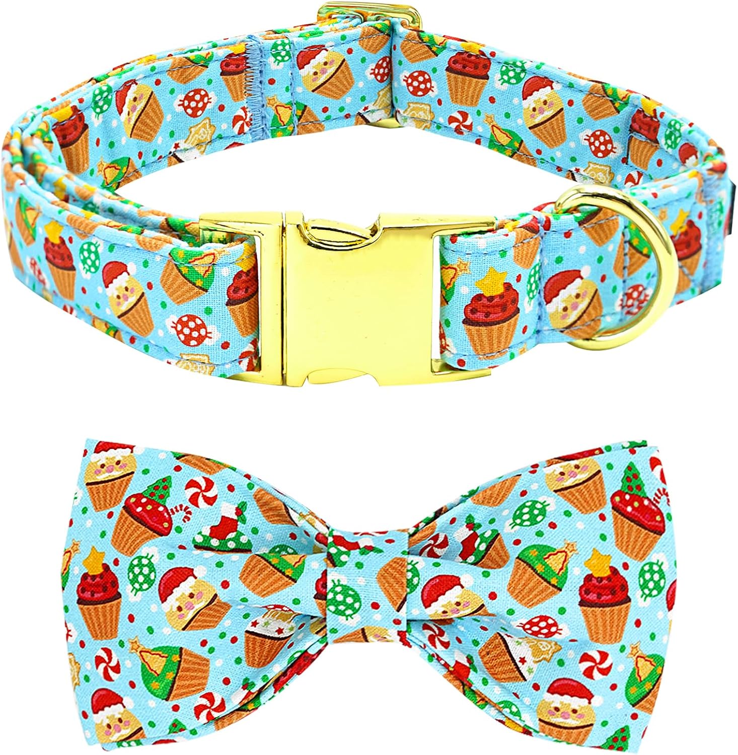 Dog Collar Christmas Holiday Santa Claus Print Pet Collar Winter Cute Dog Collars with Bow Tie Adjustable Metal Buckle Collar for Small Dogs