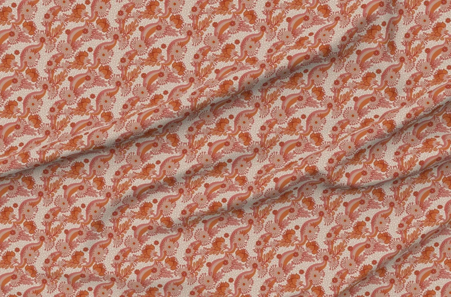 Spoonflower Fabric - Vintage Flowers Orange On Sand Psychedelic 1960S Flower Power Printed on Chiffon Fabric by The Yard - Sewing Fashion Apparel Dresses Home Decor