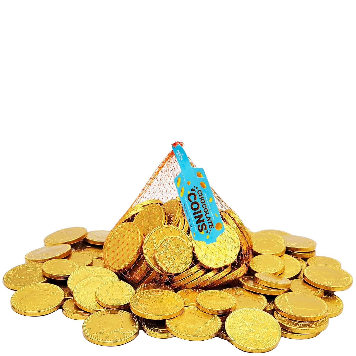 Milk Chocolate Coins, 2-Pack Large Mesh Bag contains 70 Half Dollar Coins, for ST. Patrick's Day Made with Premium Nut-Free Belgian Chocolate, Kosher Certified Dairy, Approx. 70 Chocolates Per Bag Total 140 Coins