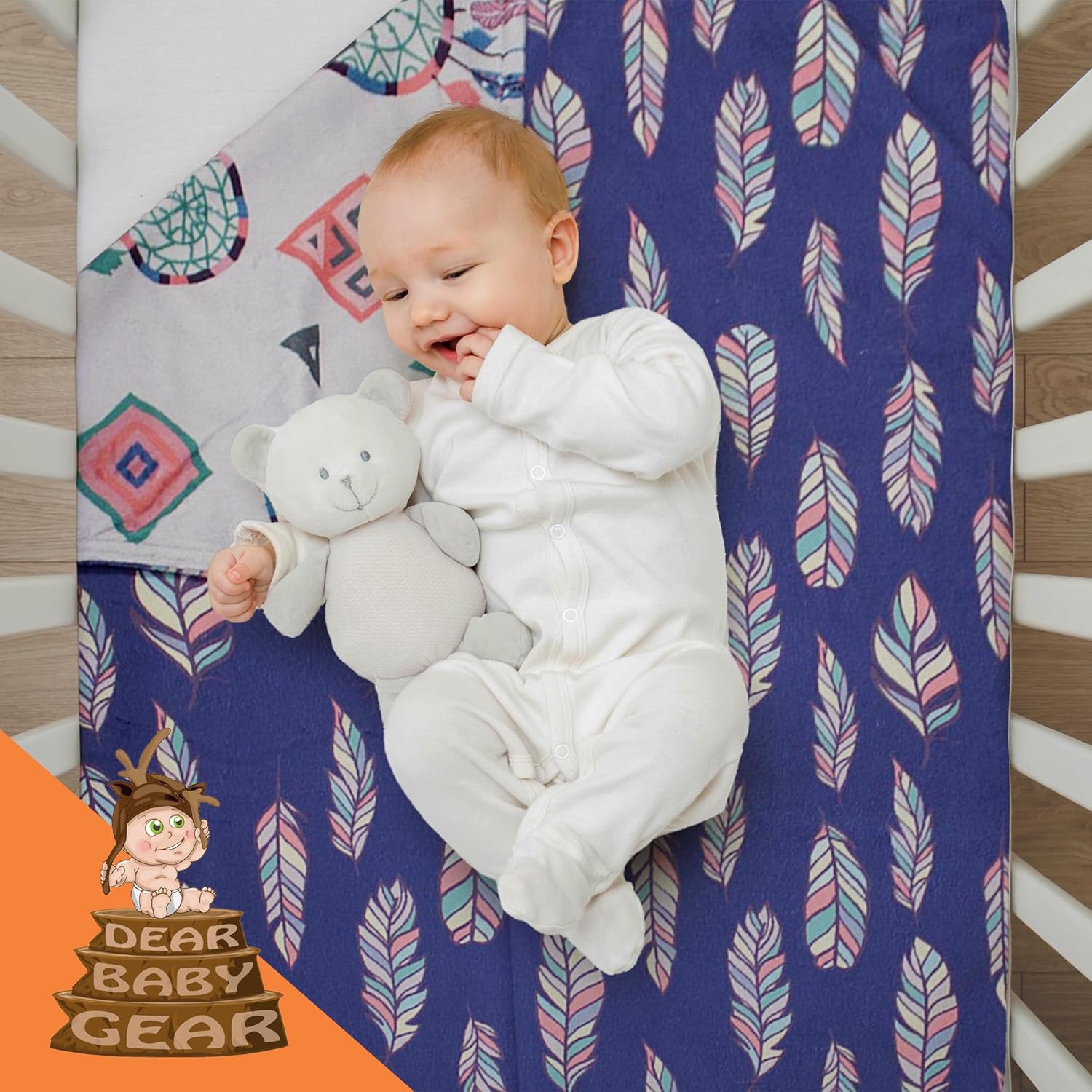Dear Baby Gear - Premium Car Seat Baby Blanket - Soft Swaddle Blanket for Baby Girls and Boys, Plush Blankets - Adorable Designs, Comfortable Fabric - Feathers & Dream Catchers(40 x 30 inches)