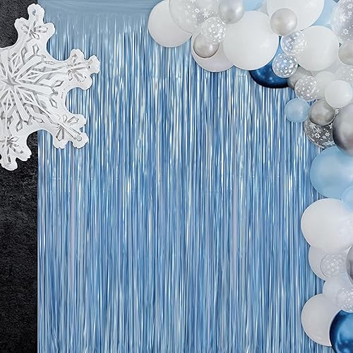 Miniatura 6 de LOLStar Suministros para fiesta de cumpleaños de Frozen, paquete de 2 decoraciones azul bebé de 3.3 x 6.6 pies, serpentinas metálicas, telón de