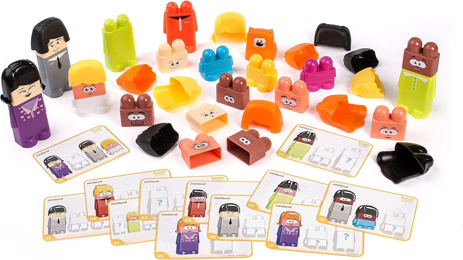 Miniland Family Diversity Blocks Game for Children from 3 to 6 Years. 33 Pieces, 12 Activity Sheets and 1 brochure. Compatible with Emotiblocks and Job Blocks. Made in Spain