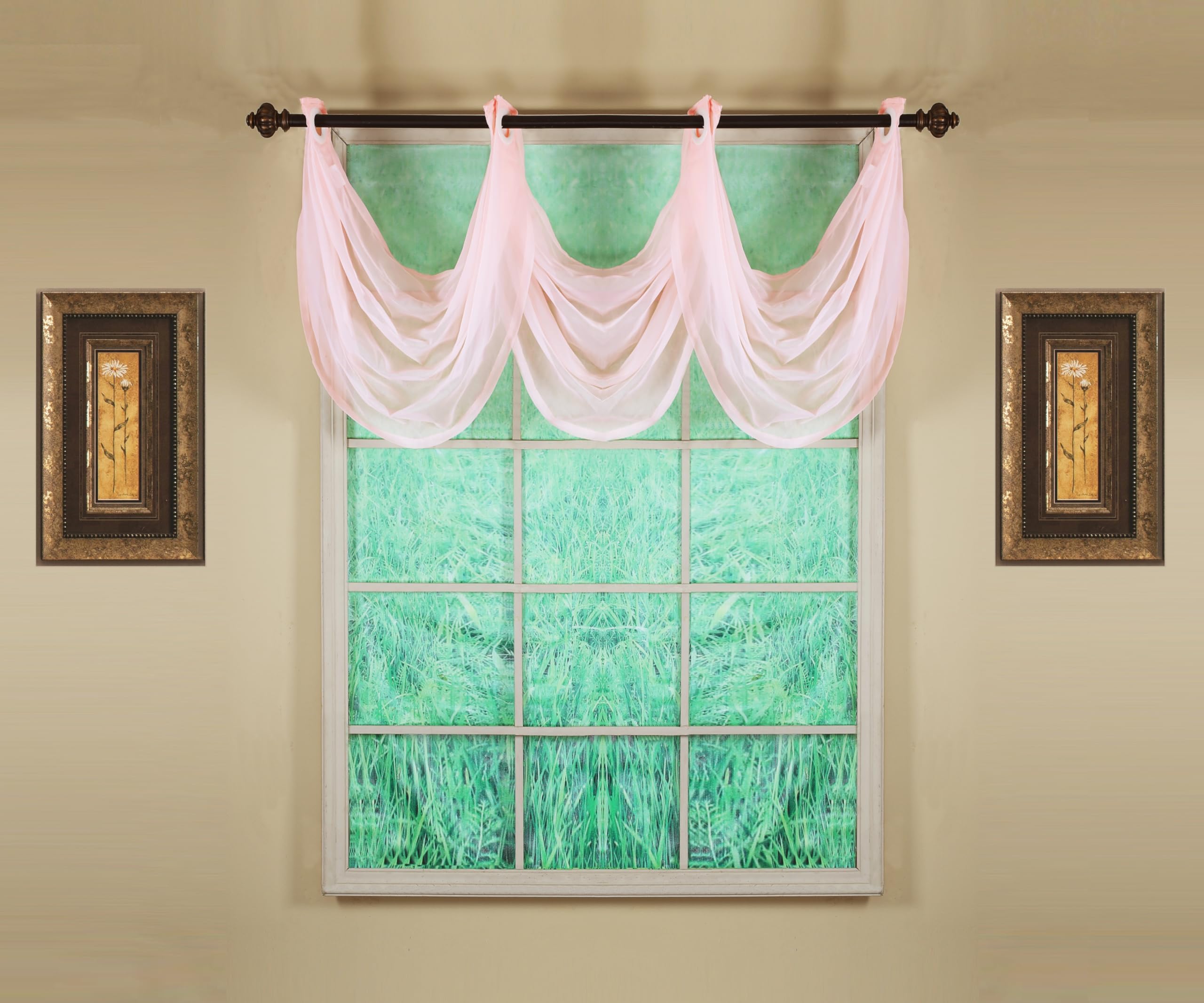 Today's Curtain, Emelia Grommet Sheer Valance Waterfall 25" Rose, 35" W x 25" L