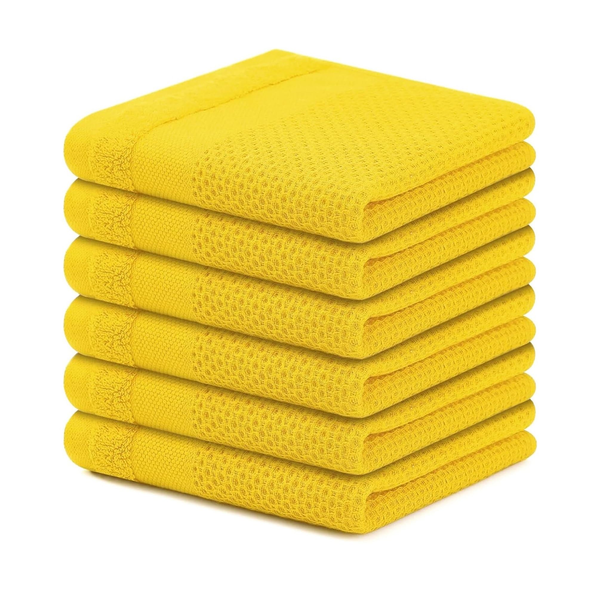 Jobaojiang Kitchen Cotton Towels Honeycomb Cotton Dish Cloths Reusable Absorbent Household Washable Cleaning Cloths(Yellow)