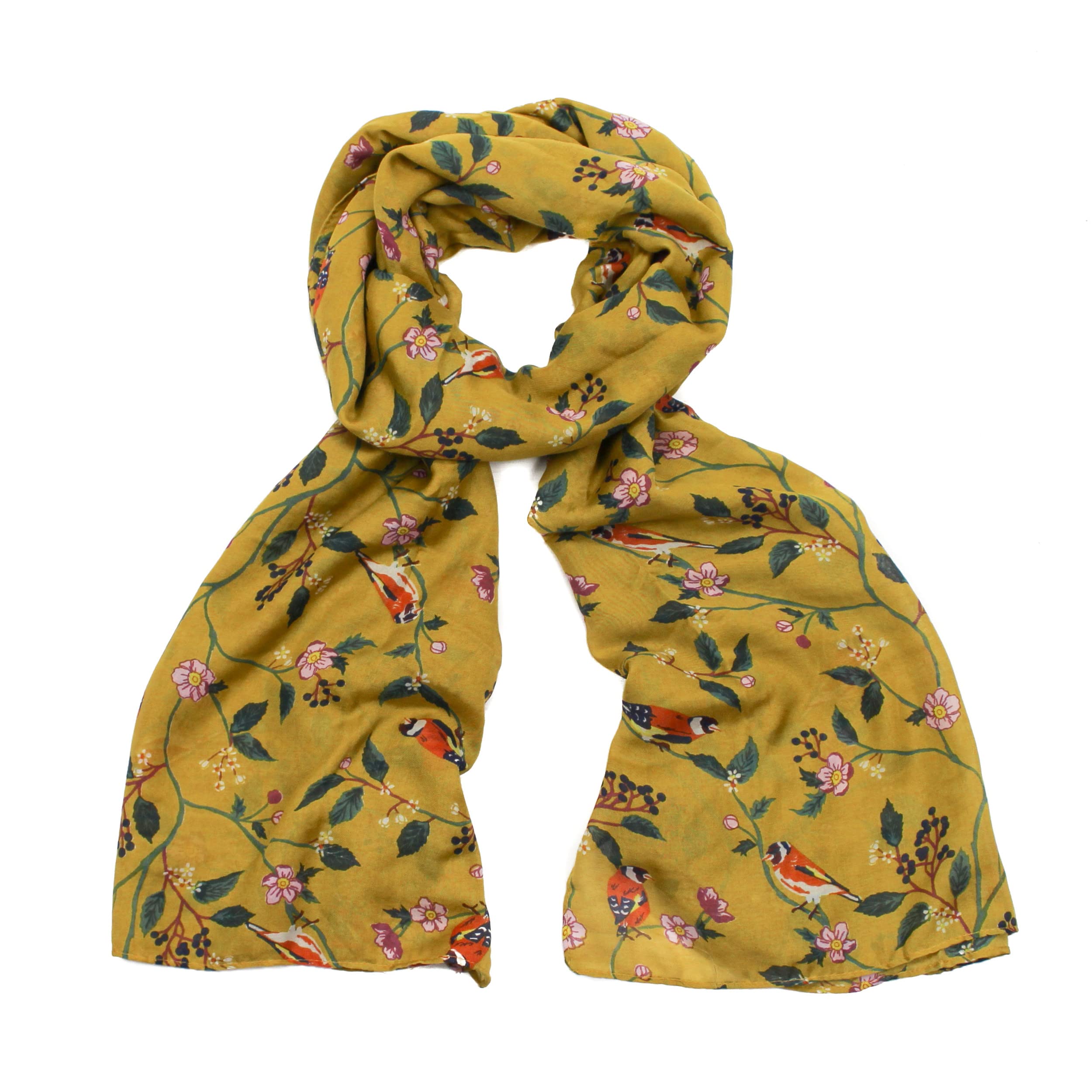 The Olive House Women's Cream The Olive House® British Birds Goldfinch Scarf Mustard