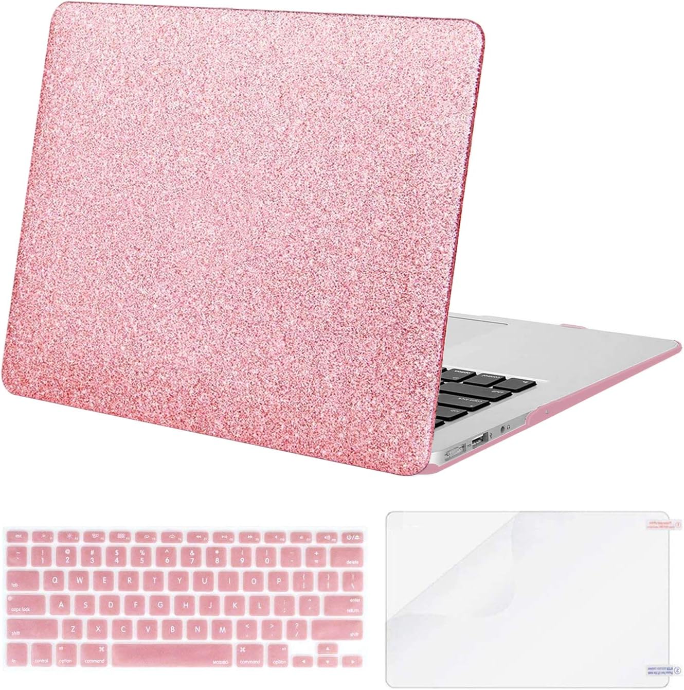 MOSISO Compatible with MacBook Air 13 inch Case (Models: A1369 & A1466, Older Version 2010-2017 Release), Protective Plastic Hard Shell Case & Keyboard Cover & Screen Protector, Shining Rose Golden