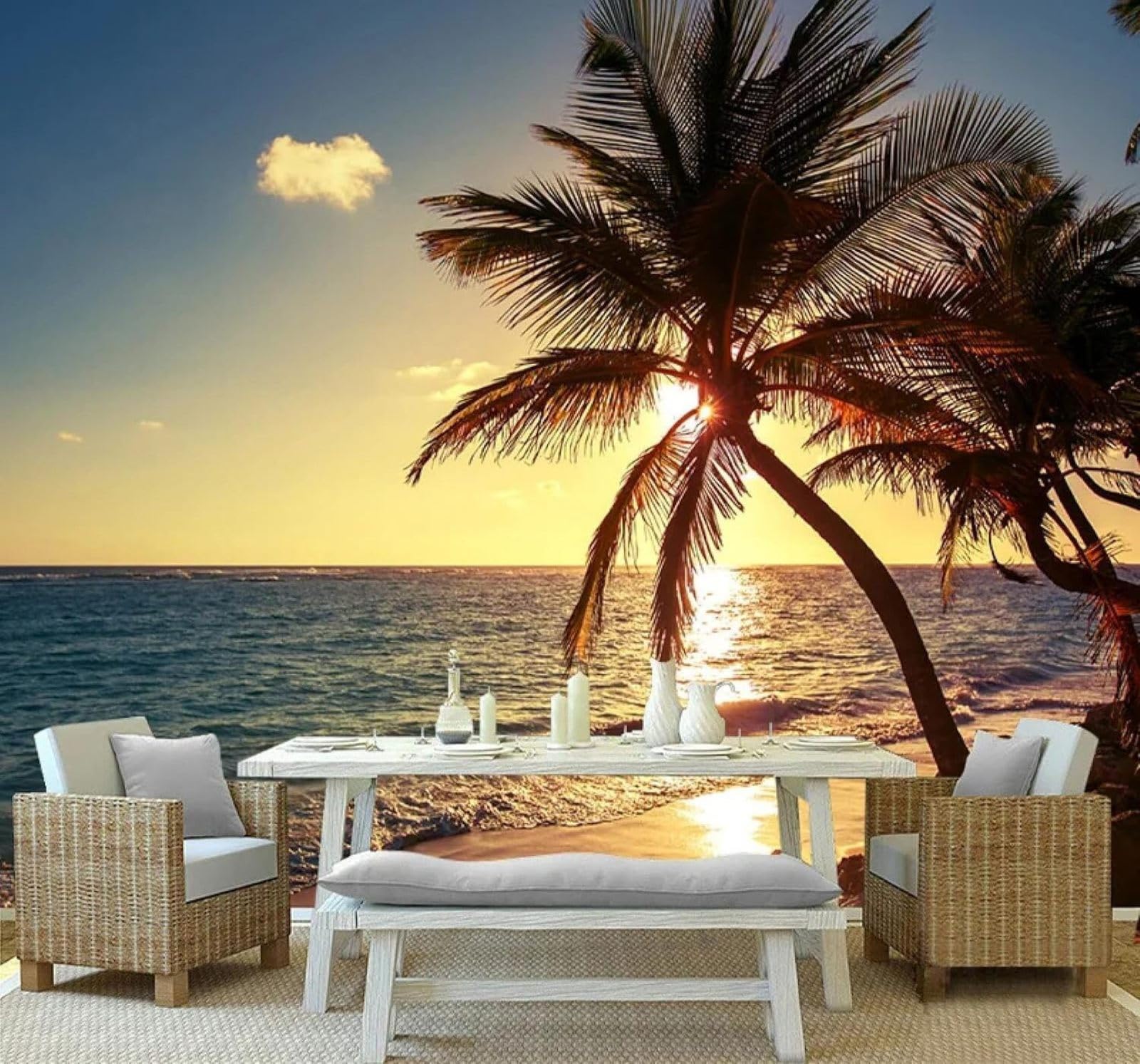 XLMING Beautiful Beach Sunset Coconut Trees Seascape 3D Wallpaper Luxury Home Dining Decor Paste Sofa Living Room The Wall for Bedroom Mural-430cm×300cm
