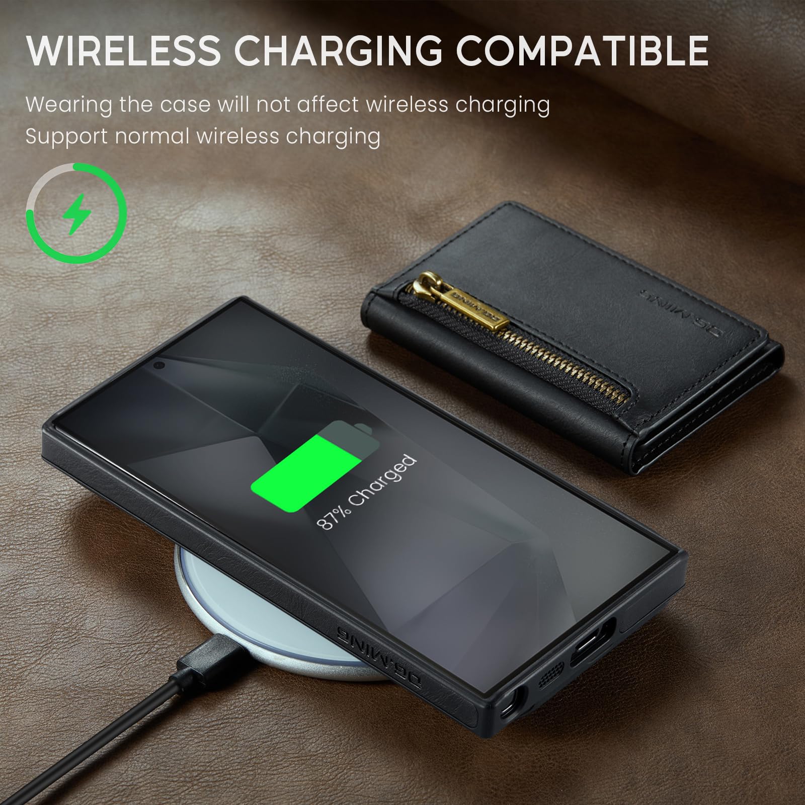 Custodia a portafoglio 2 in 1 per iPhone 14 Pro, custodia in pelle opaca con cerniera, staccabile, con fibbia a cinturino - Nero