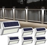 ROSHWEY 6-Pack Solar Deck Lights Outdoor: 30 LED Waterproof Step Lights for Patio Stairs Yard Walkway Fence - Cool White Auto On