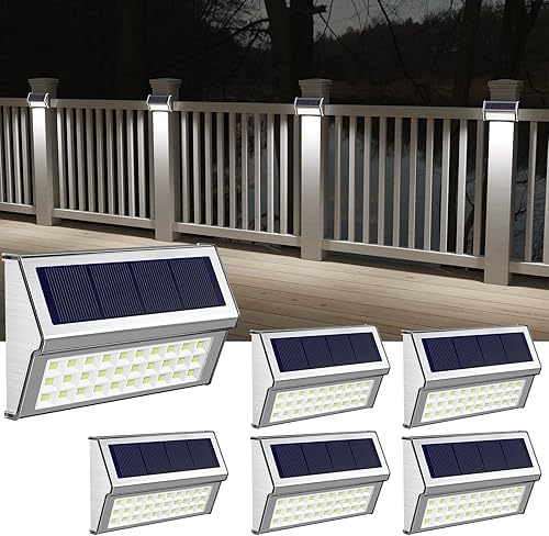 ROSHWEY Paquete de 6 luces solares para exteriores, 30 luces LED de cubierta, alimentadas por energía solar, impermeables, exteriores, luces de