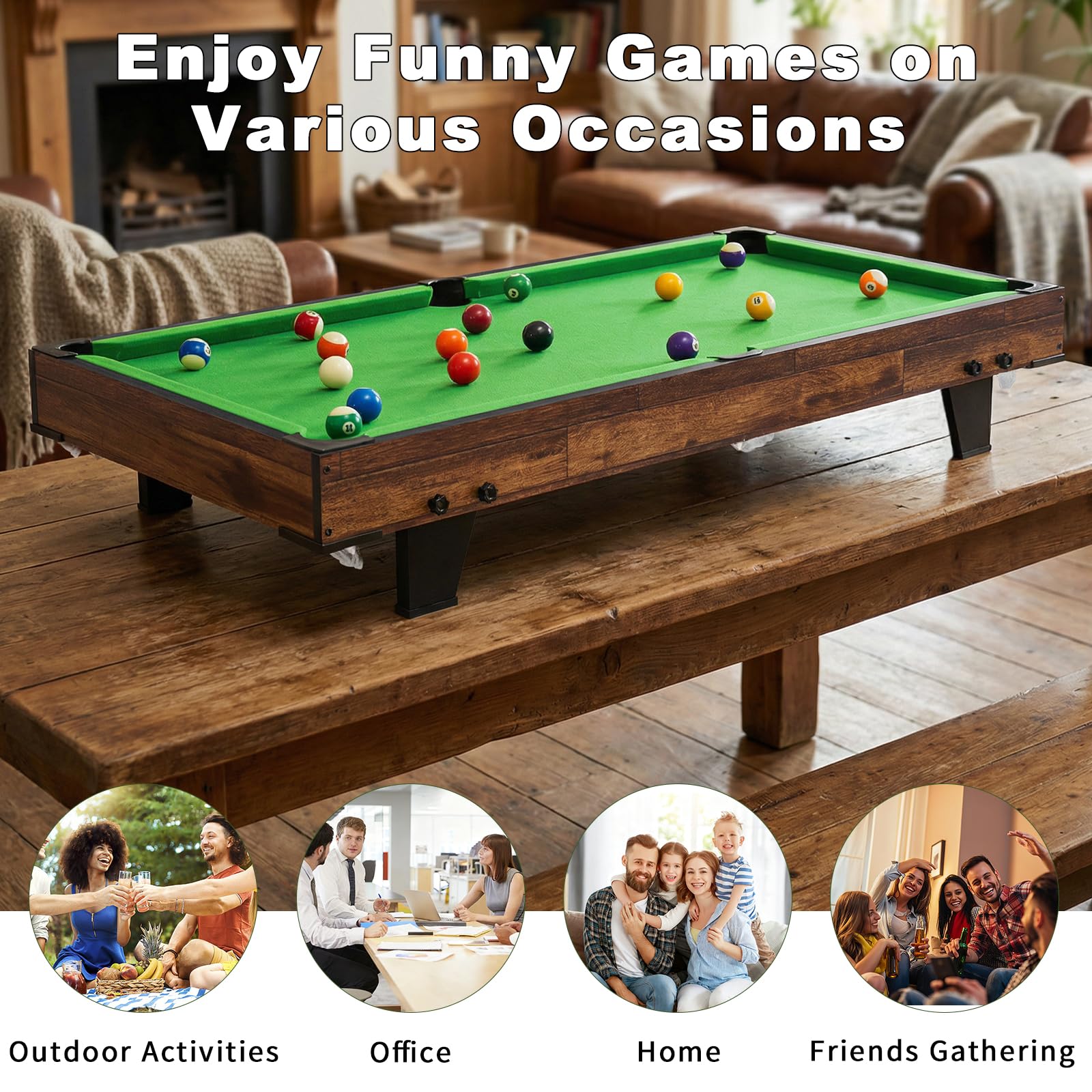 Mini Table de Billard, 4 FT Table de Billard Amusante, Tapis Feutrine Verte, Tous Accessoires Inclus, Table de Billard, Piscine Bureau pour Enfants Adultes