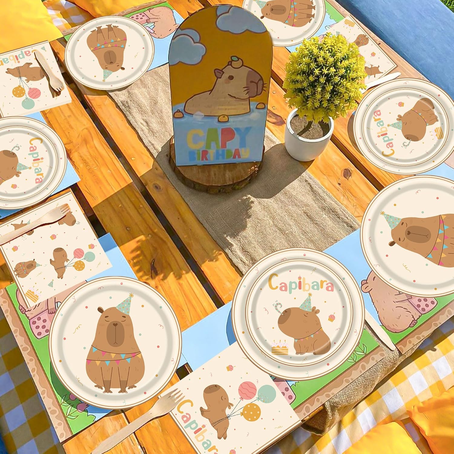 42Pcs Capybara Birthday Decorations Supplies,Capybara Party Tableware Decors with Tablecloth Plates Napkins Cute Cartoon Banner for Party Decorations - Image 7