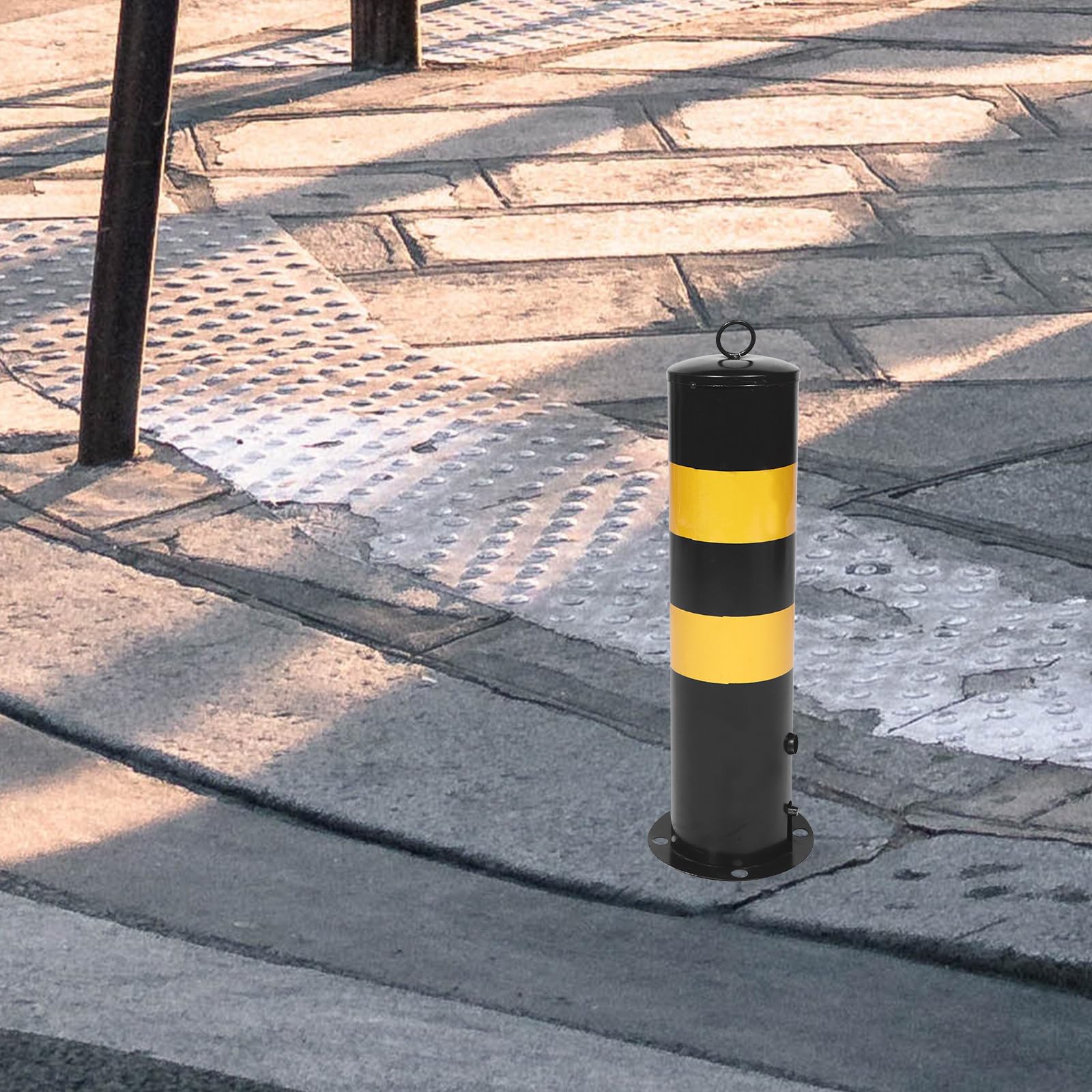 Genérico Barrera de Seguridad para Aparcamiento de Acero Reforzado 50 Cm Señalización Negro y Amarillo, Poste Fijo Anticolisión para Control de Acceso y Delimitación Vial Industrial