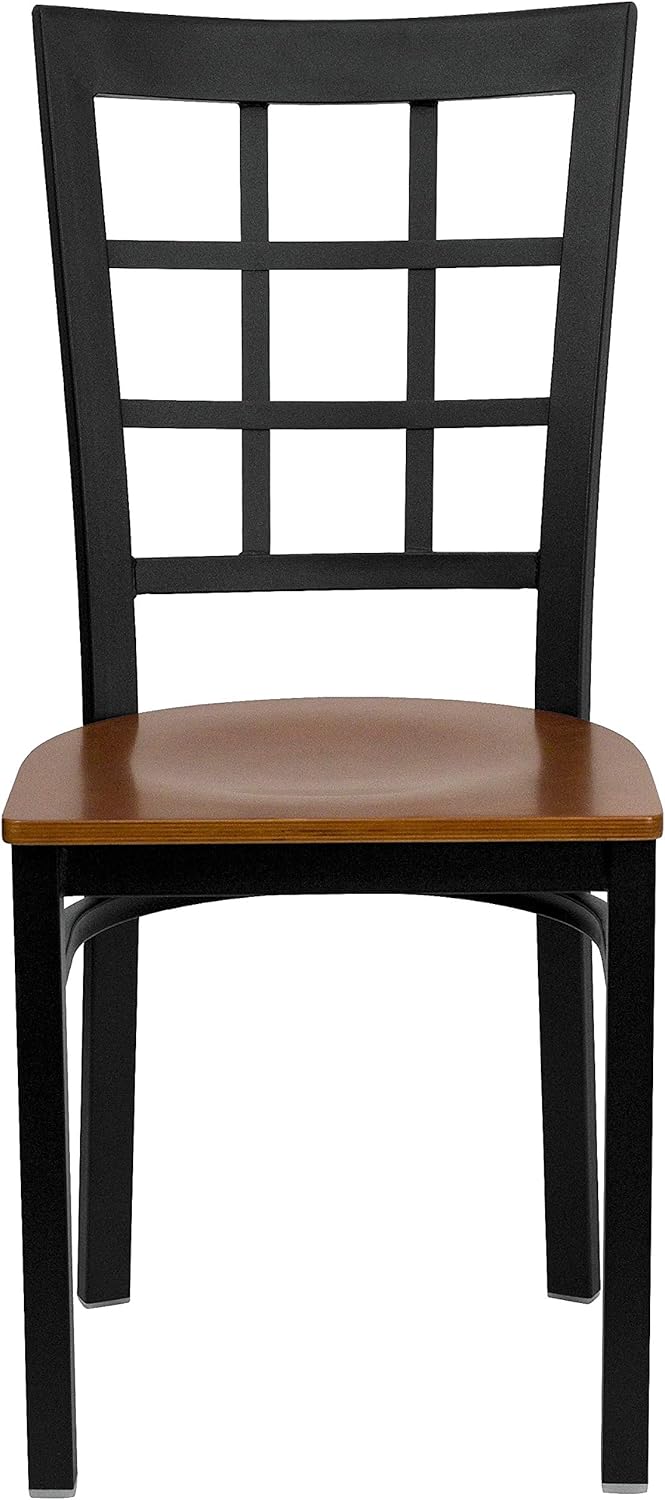 Flash Furniture HERCULES Series Black Window Back Metal Restaurant Chair - Cherry Wood Seat