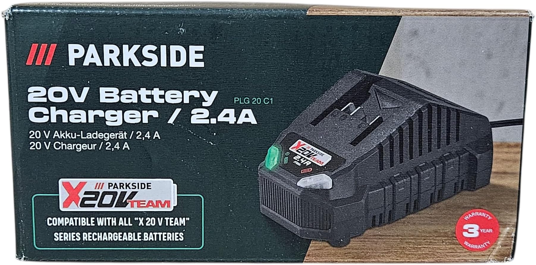 Parkside Charger for Parkside Devices with Charging Cable 21.5V 2.4A PLG 20 A1 (Charger)