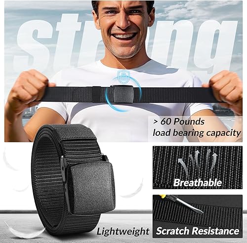 Miniatura 4 de Cinturón táctico militar de nailon para hombre, 2 unidades por paquete, cinturón de malla con hebilla de plástico, cinturón de lona, regalo para el