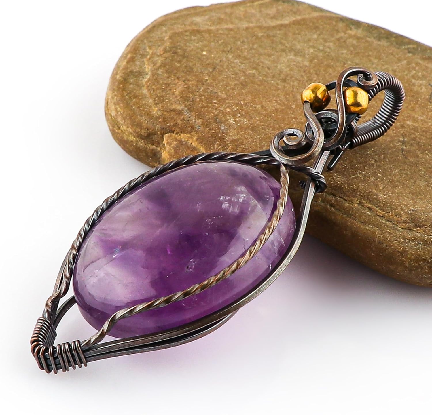 Amethyst Wire Wrapped Pendant, Trapache Amethyst Gemstone, Plain Cabochon, Healing and Crystals, Copper Wire Woven Fashion Jewelry for Men & Women - Image 2