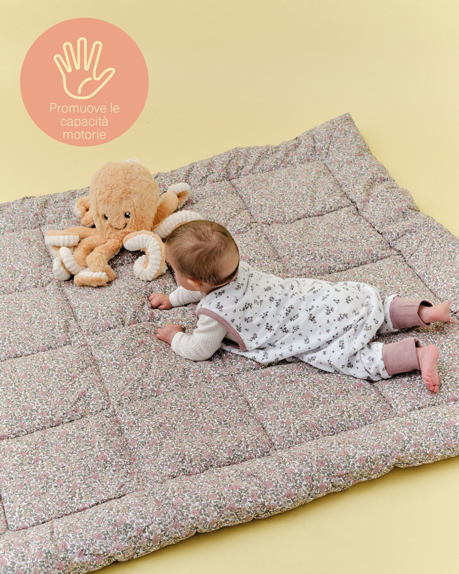 molis&co - Tappeto Gioco Bambini e Neonati 120x120x5cm - Tappeto Morbido Bambini - Tappeto Gioco Neonato Pieghevole, Reversibile e Lavabile - 100% Cotone (OEKO-TEX 100) - Peony - 4