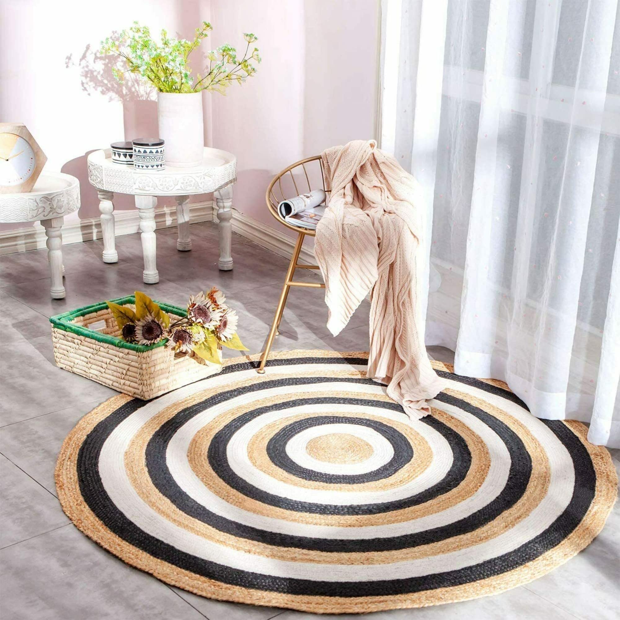 Tapis de salon gris blanc beige Yonir pour une atmosphère douce et accueillante