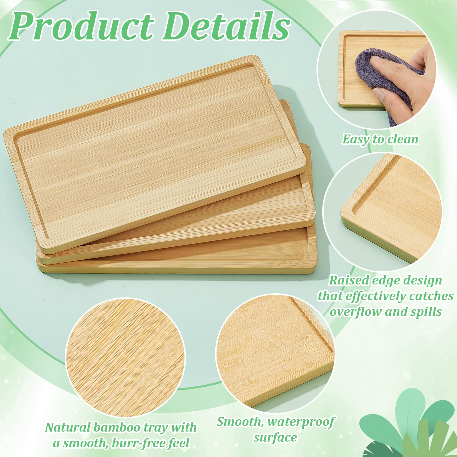 24 bandejas pequeñas de bambú rectangulares para lavabo, bandeja para servir de 6,6 x 3,4 pulgadas, apilable, de madera, para baño, mostrador, comida, aperitivo, té, postre, cocina, hogar