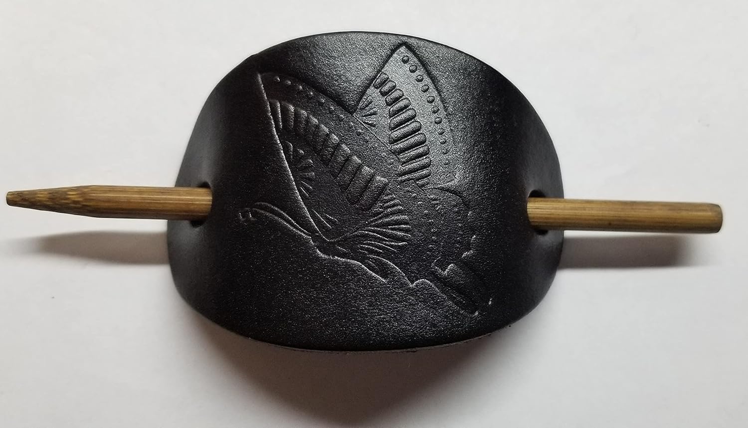 Hand Made Leather Barrette with Wooden Stick for Thick Hair butterfly