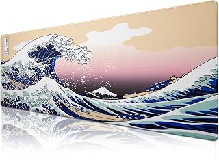 Klasse Pro - 10 Farklı Model Dikişli Kenar 90x40 cm Oyuncu Gaming Mouse Pad (Japon Dalgası, 90x40 cm)