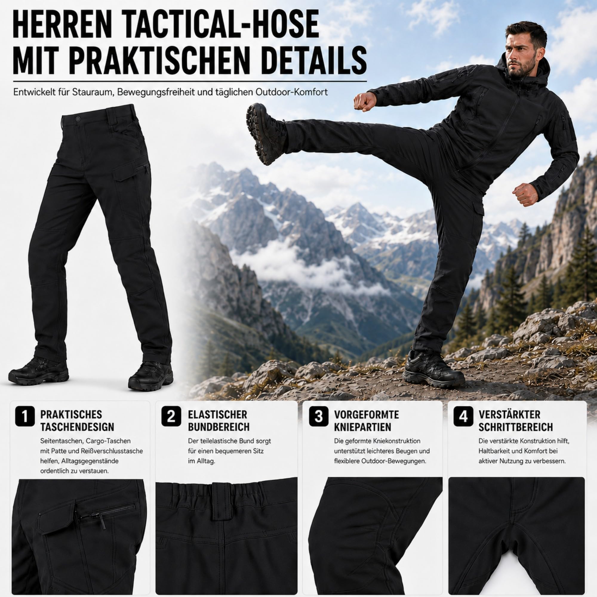 Taktische Jacke und Hose für Herren, Herren taktische Jacke und Herren taktische Hose, Militär Anzug Set für Airsoft, Paintball, Jagd, Wandern und Freizeit