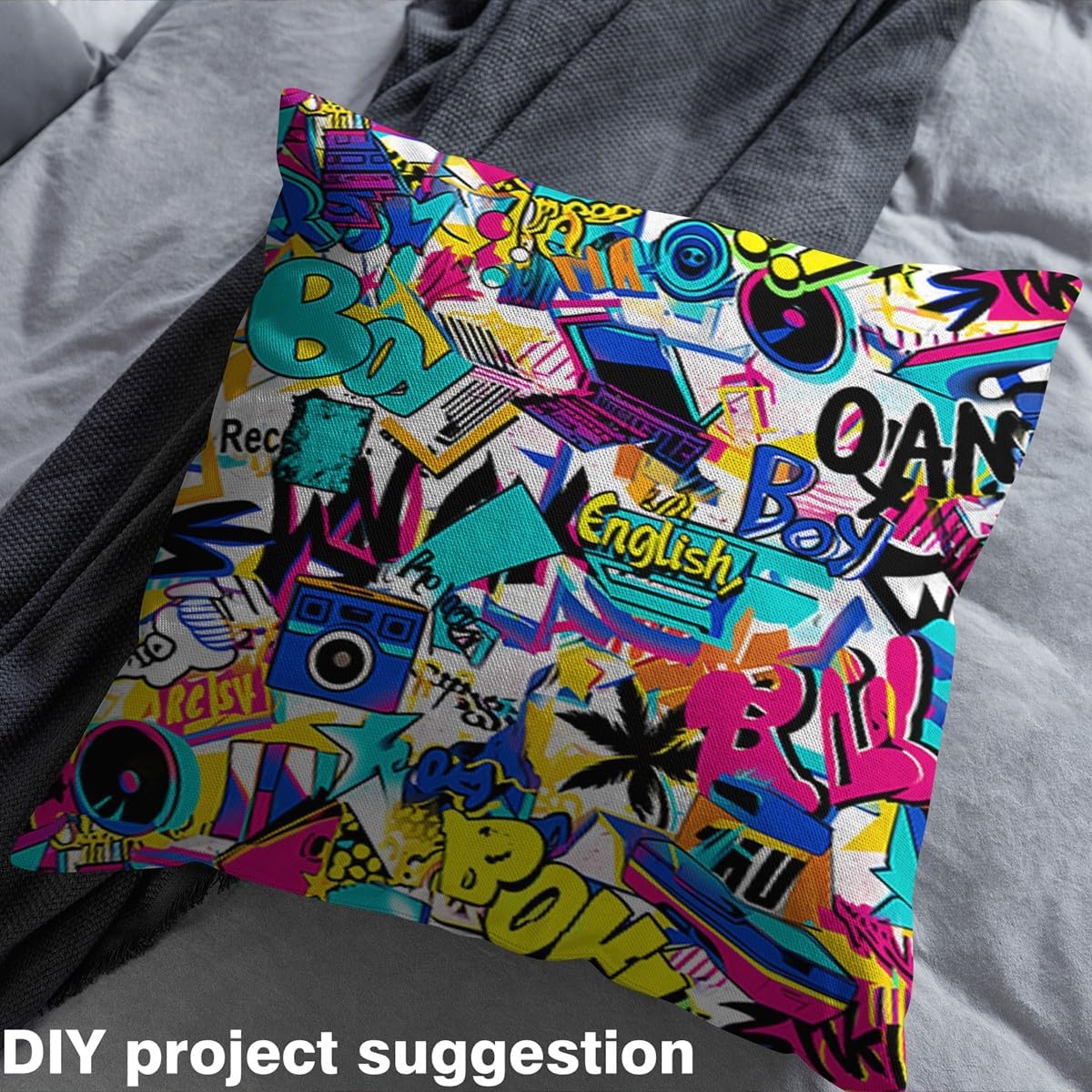 Feelyou Hippie Graffiti Style Upholstery Fabric for Chairs, Hip Hop Decor Fabric by The Yard, Graffiti Graphic Street Culture Decorative Fabric for Upholstery and Home DIY Projects, 3 Yards,Colorful
