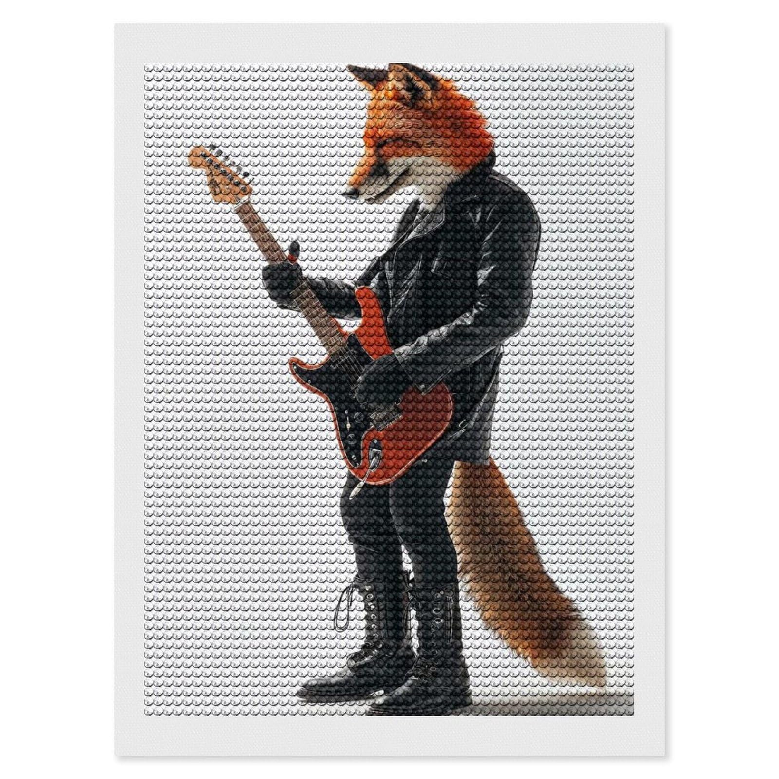 Junmoney Fox Guitar DIY Diamond Art Canvas Kit 12"x16", Simple to Start, Fun Craft Experience, Modern Decor, Gift Idea, Adhesive Canvas