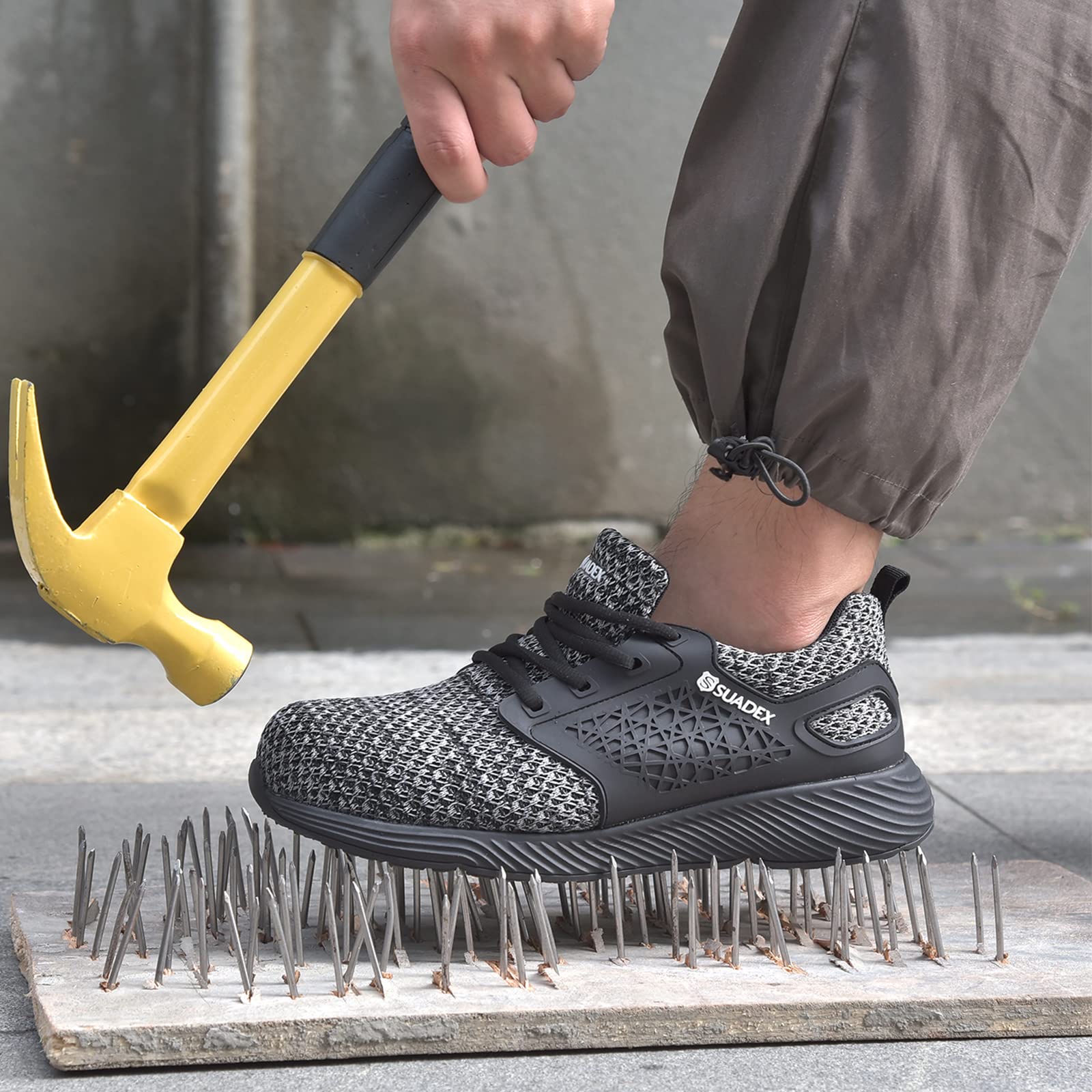 SUADEX Steel Toe Sneakers for Men Women Indestructible Work Shoes Lightweight Comfortable Safety Sneakers Slip-Resistant Composite Toe Shoes for Construction