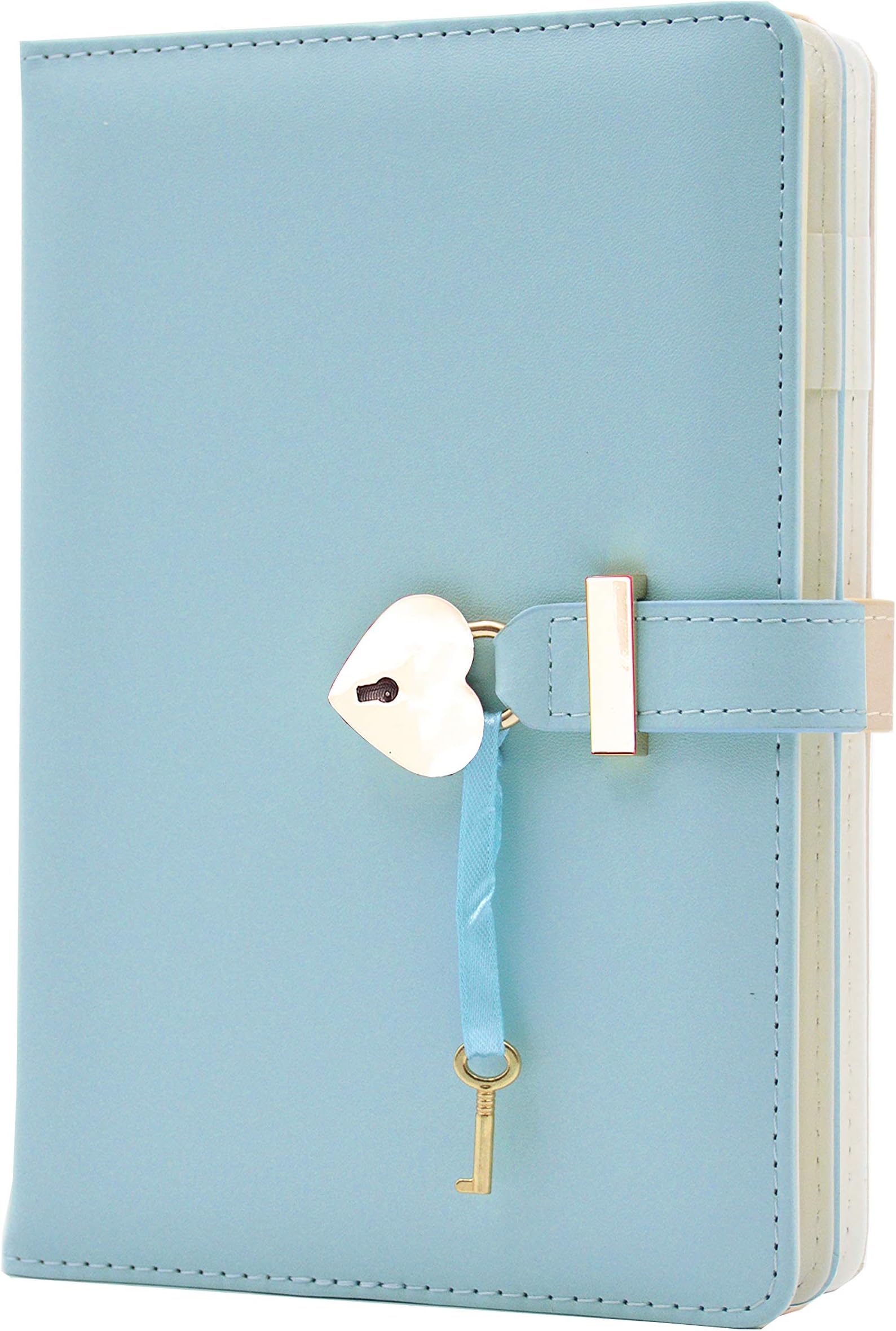 Lirener Secret Diary Notebook with Heart Shaped Lock and Key, A5 Size PU Leather Journal Notebook With Heart Padlock, Lockable Travel Diary, Christmas Birthday Gift for Girls Kids, 145x210mm