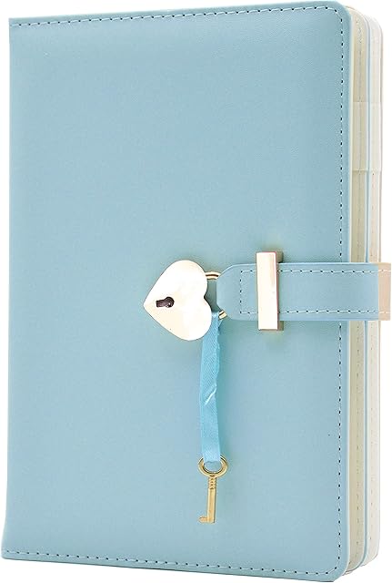 Lirener Secret Diary Notebook with Heart Shaped Lock and Key, A5 Size PU Leather Journal Notebook With Heart Padlock, Lockable Travel Diary, Christmas Birthday Gift for Girls Kids, 145x210mm