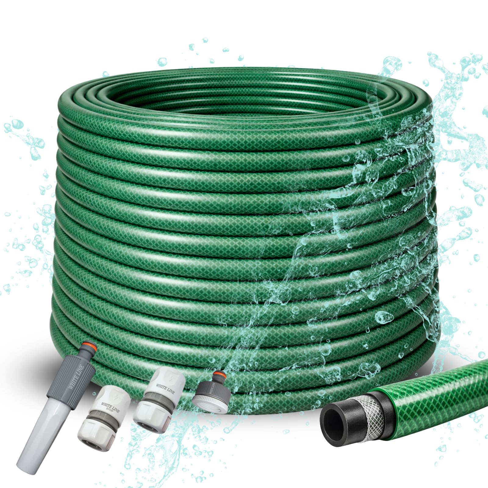 Premium Gartenschlauch 1/2 Zoll 20m 30m 50m – flexibler Wasserschlauch, knickfest & langlebig – UV-beständig – ideal für Gartenbewässerung (Grün, 1/2 Zoll 100M + Anschlüsse-set)