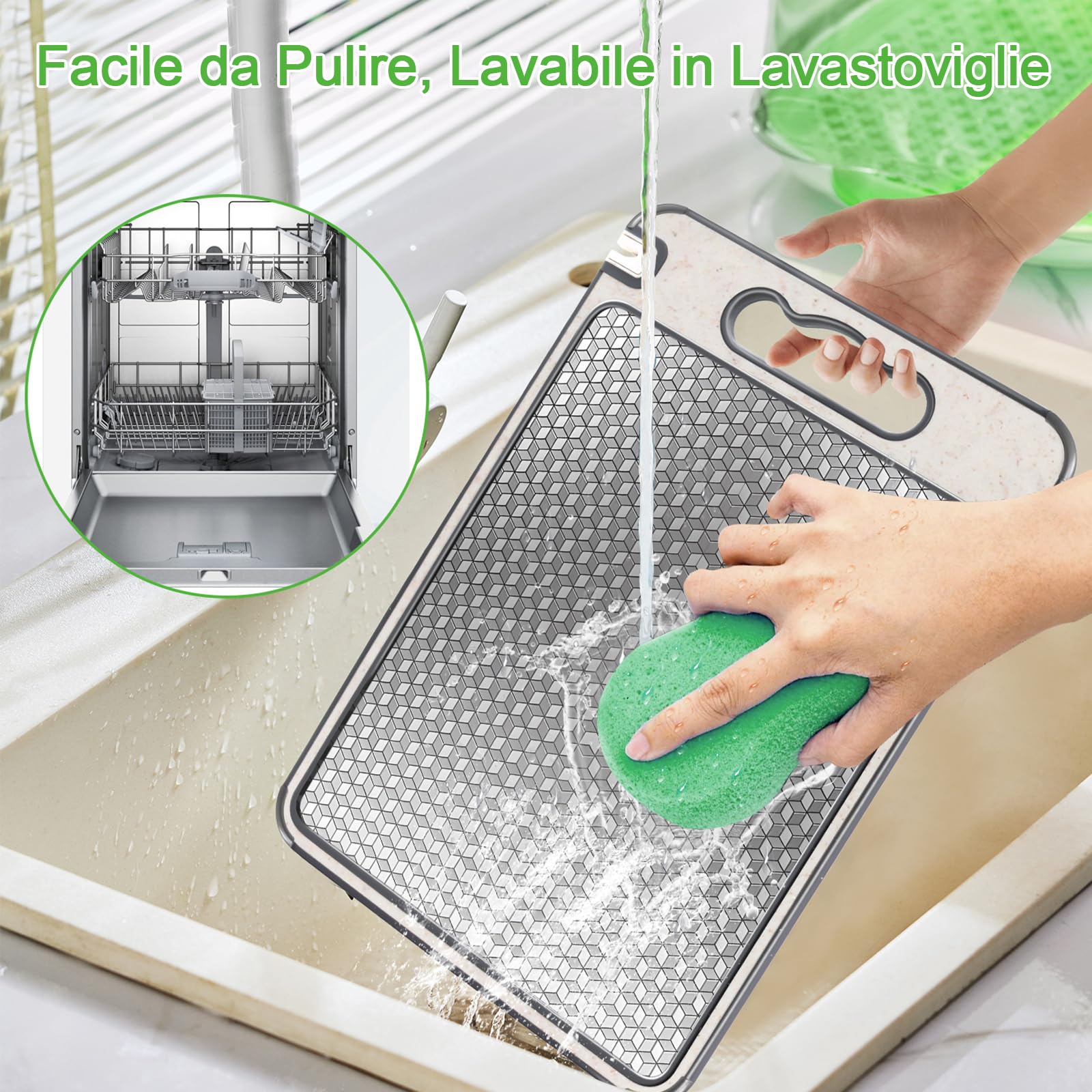 Tagliere 2 In 1 In Acciaio Inox E Paglia Di Grano - 39x26 Cm Con Scanalatura E Bordi Antiscivolo - 6