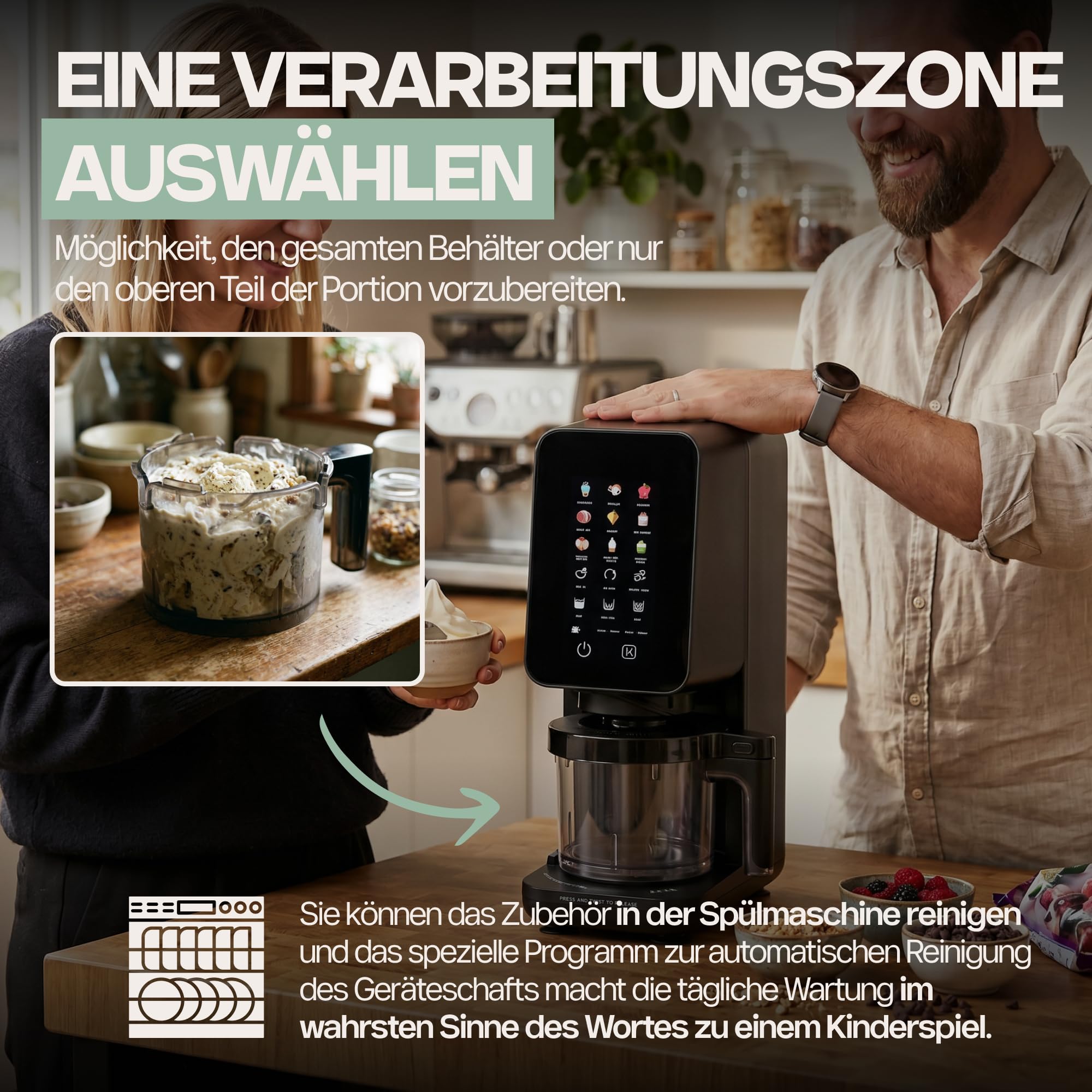 4Swiss Eismaschine Softeismaschine Ice Cream Maker Speiseeismaschine Eismaker für Slush Frozen Yogurt Gelato Sorbet Milchshake Maschine Eisbereiter Slushie One-Touch MIX-IN Keto Schwarz - IB026