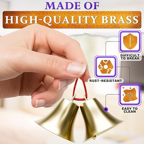 Miniatura 3 de 2 campanas para perilla de puerta, campana colgante para apertura de puerta de 2 x 1.8 pulgadas, latón vintage con lazo para colgar, sonido claro