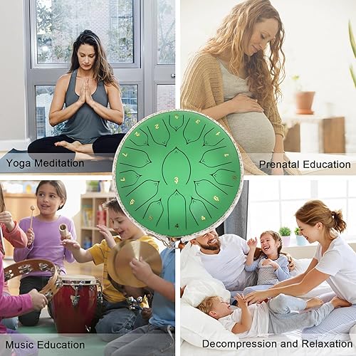 Vista 11 de Tambor de lengua de acero, 13 notas, 12 pulgadas, tambor de acero con bolsa de tambor, libro de música, mazos de tambor, soporte de mazo, púas