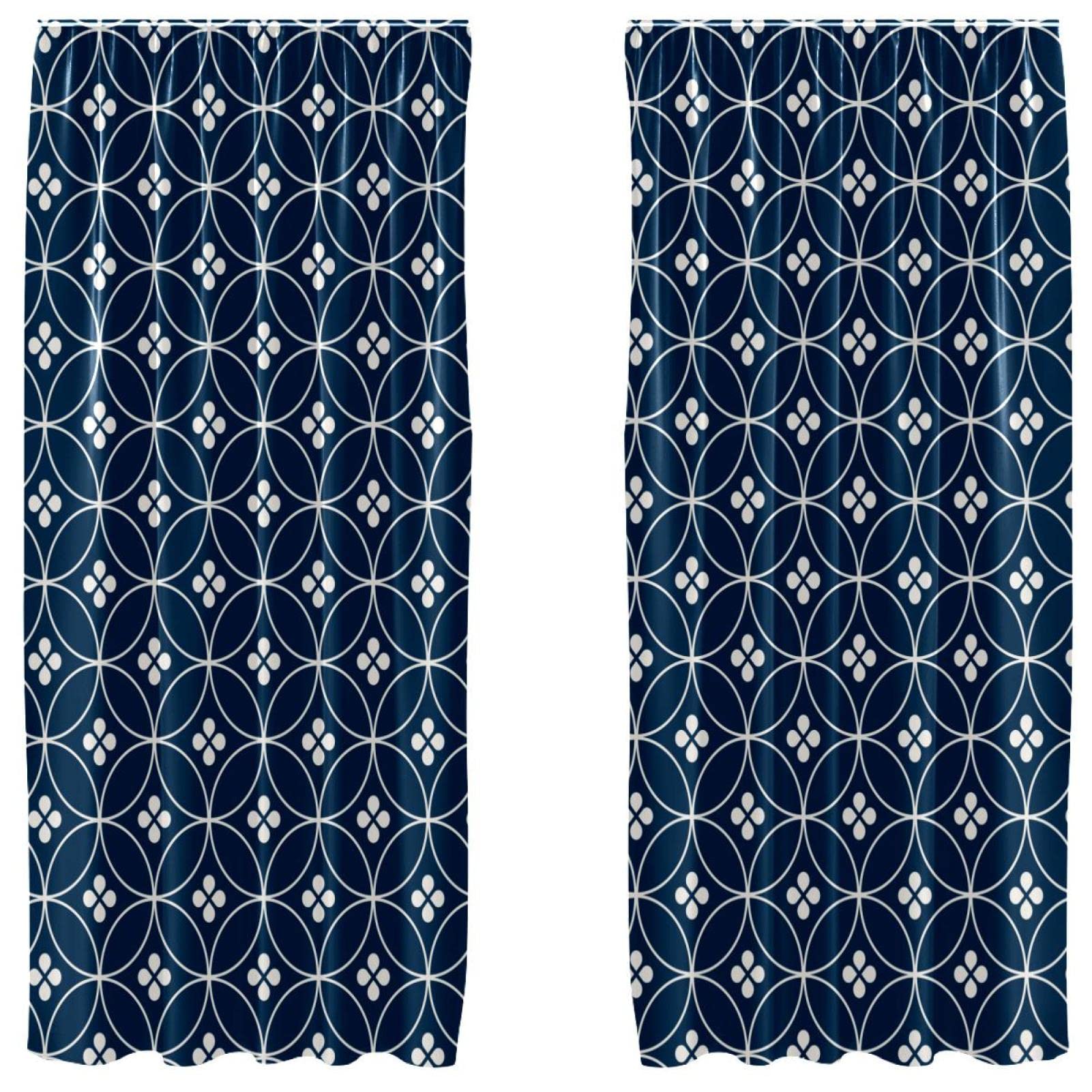 Rideaux occultants japonais bleu roi 140x213 cm à motif géométrique